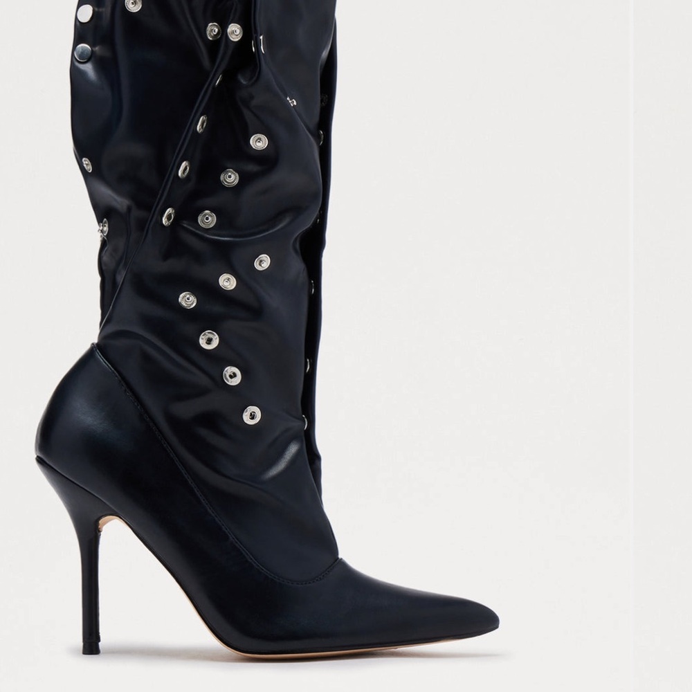 Fashion Nova Black Stiletto Boots with Grommet Detailing - Picture 4 of 4